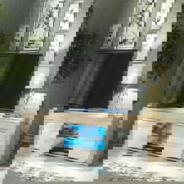 Mex Furniture Striking 130cm TV Unit Sideboard Cabinet with Black Matt Doors and Free LED Lights