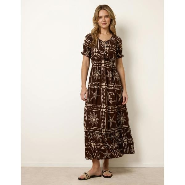 Blue Vanilla Starfish Print Tie Front Maxi Dress