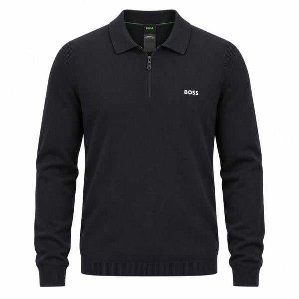 BOSS Ever Knitted Zip Neck Polo Shirt Navy