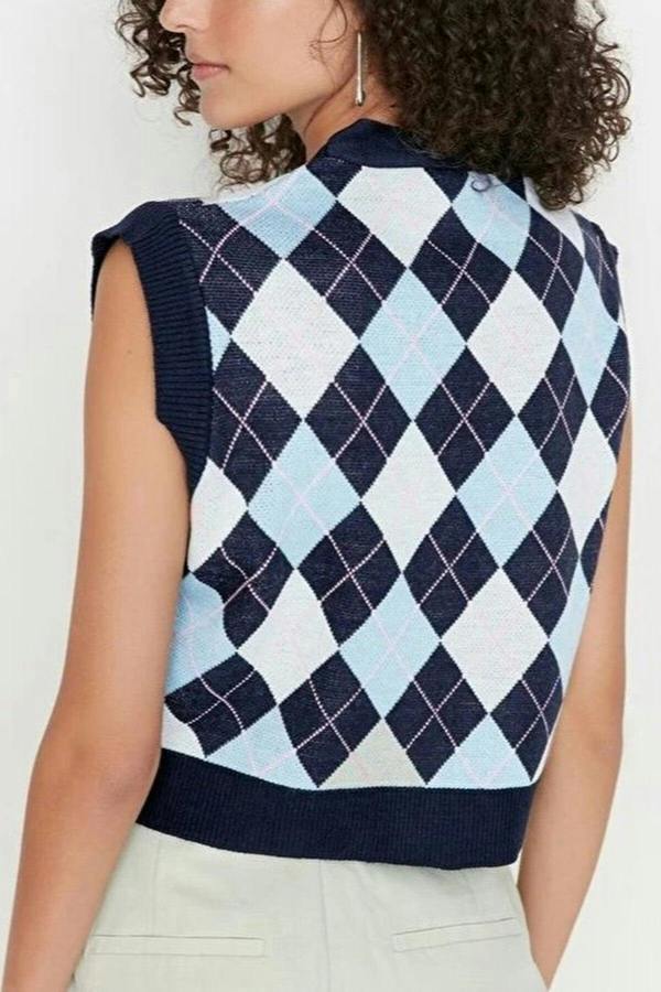 WOVCOR Crop V-Neck Knit Vest