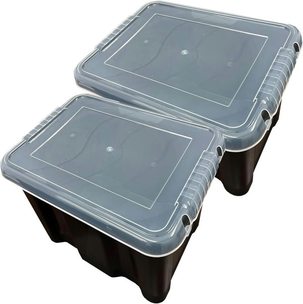 Plastic Storage Boxes Pack of 5 (24 Litre) Black Box With See Through Lids