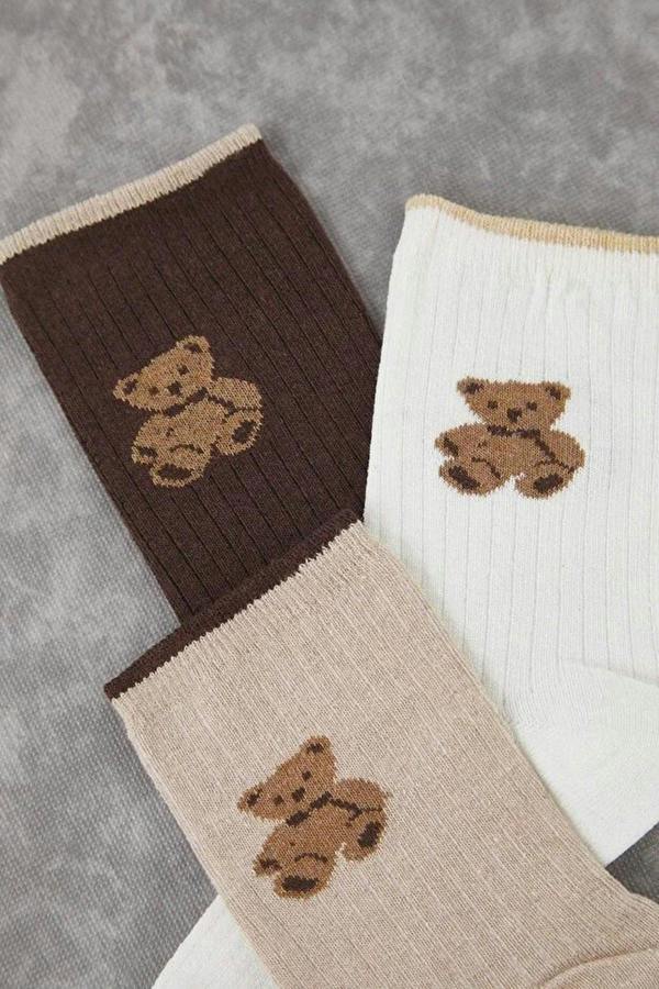 WOVCOR 3-Pack Teddy Bear Jacquard Knit Socks