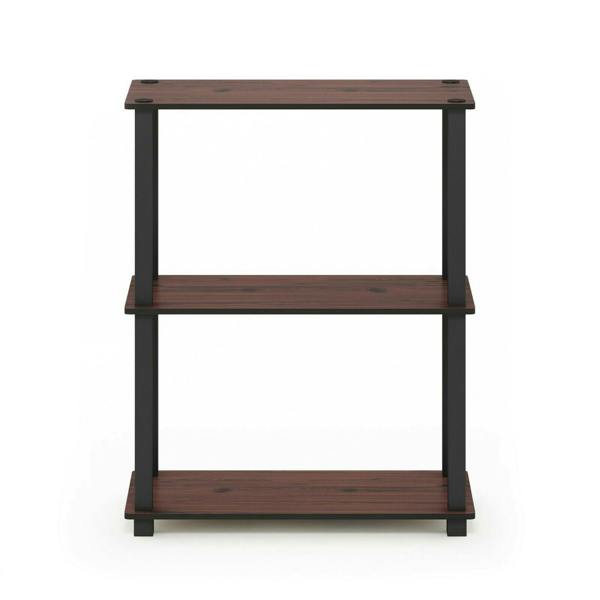 WALPLUS Space-Saving Turn-S-Tube 3-Tier Compact Multipurpose Shelf Display Rack with Square Tube, Dark Cherry/Black for Living Room