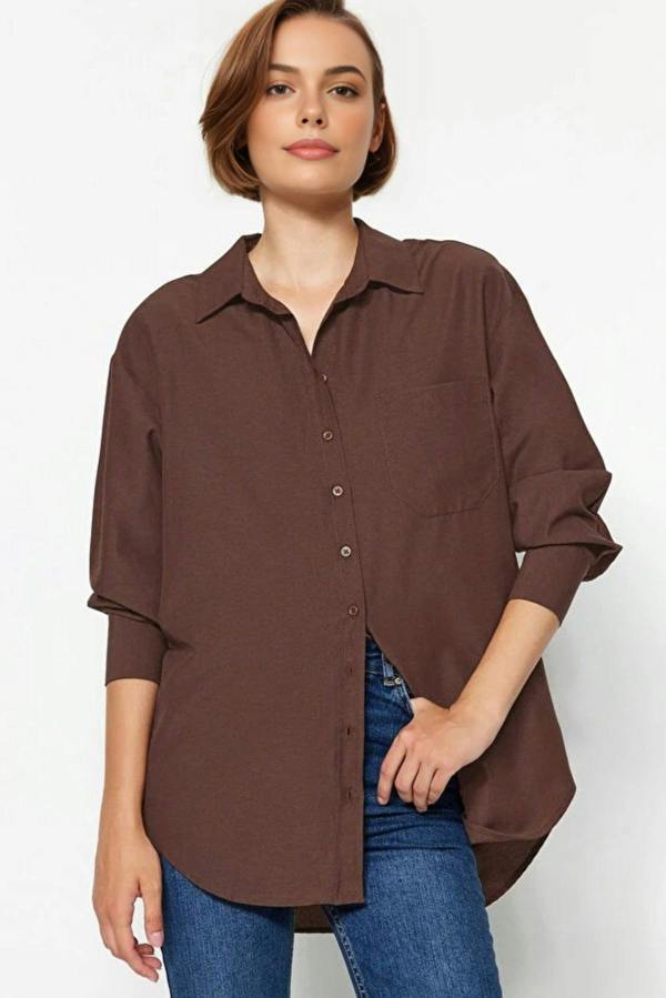 WOVCOR Single Pocket Boyfriend Cotton Woven Shirt