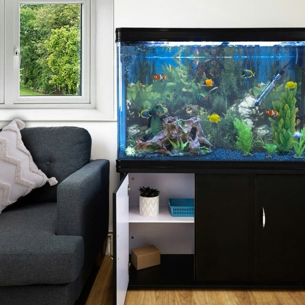 Monstershop Aquarium Fish Tank & Cabinet with Complete Starter Kit - Black Tank & Blue Gravel