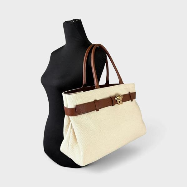 Versace Medusa Head Large Canvas Belt Tote Bag Beige