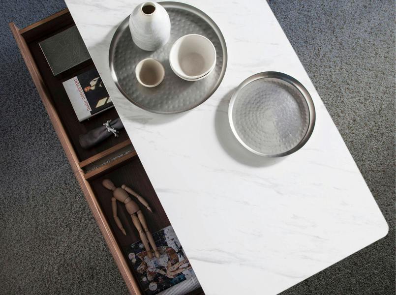 Angel Cerdá Porcelain Marble and Walnut Rectangular Coffee Table 2049