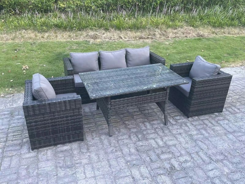 Fimous 5 Seater PE Wicker Rattan Garden Furniture Set Patio Chair and Rectangular Dining Table Set Dark Grey Mixed