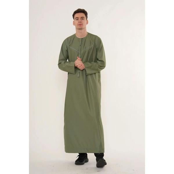 TT-008 - Men's Emirati Omani Arab Tassel Thobe - Olive - Thobez - 12