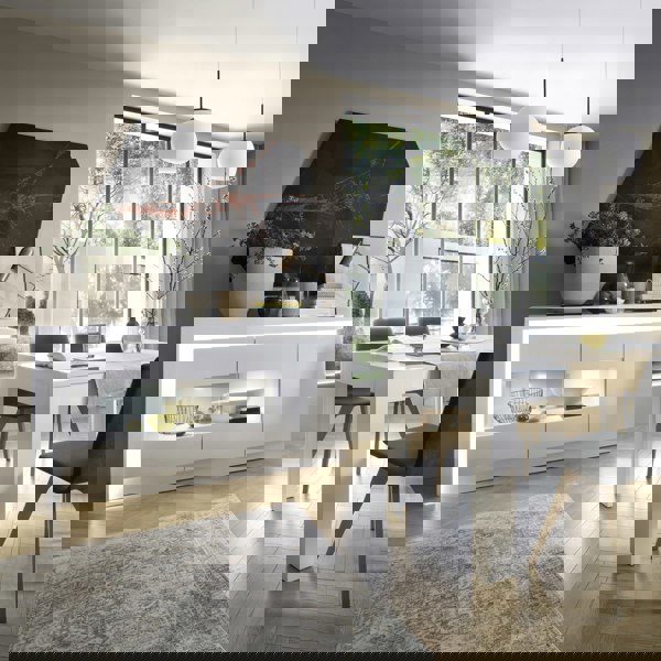 Furniture To Go Lyon 3 door glazed sideboard (including LED lighting) in White and High Gloss