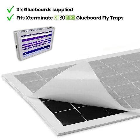 Xterminate Sticky Fly Trap Killer Glue Board X 3, Size 42.5 x 23.5cm, Capturing Flies, Mosquitoes, Wasps, Moths and Flying Insects