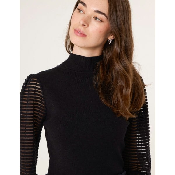 Blue Vanilla Semi-Sheer Mesh Panel Long Sleeve Jumper - Black
