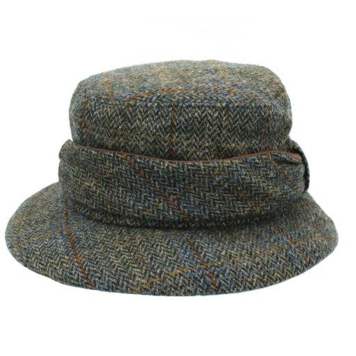 Heather Hats & Accessories Harris Tweed Wide Brimmed Bucket Hat, Cotton Lining, Outdoor Wear, Seaweed Green