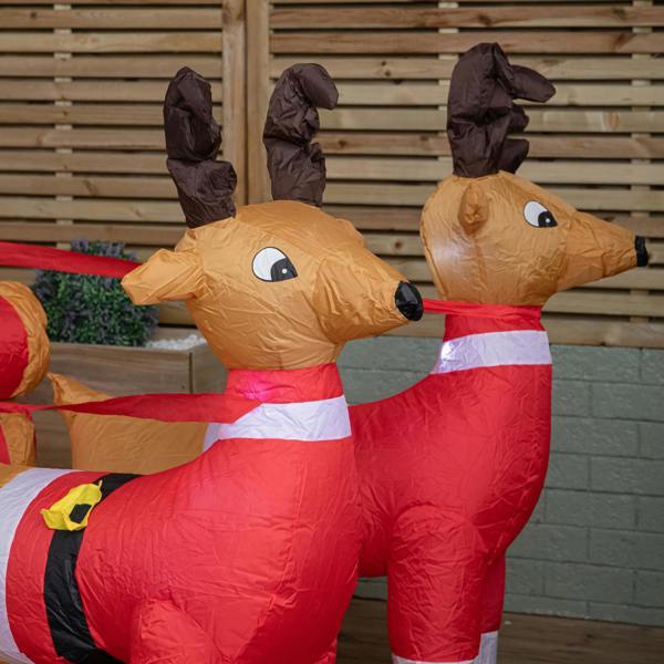 Samuel Alexander 2.4m (8ft) Light up Santa Sleigh with Reindeers Christmas Inflatable with LEDs