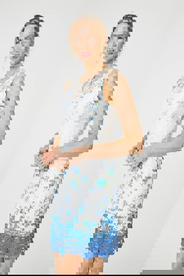 White | Floral Lace Sleeveless Bodycon Mini Dress
