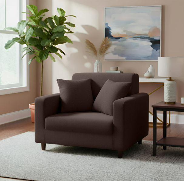 Anyseat 1 Seater Sofa Cover Plain Coffee Style and Protection For Living Room Sofa Chair Elastic Stretchable Slipcover