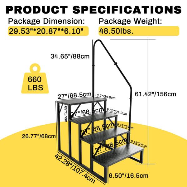 4 Step Ladder for Campervan/Caravan/ RV/ Hot Tub/ Pool with Handrail OLPRO Extra