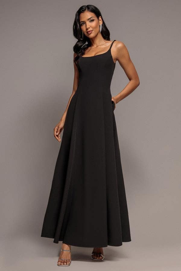 Strapless Fit & Flare A Line Maxi Dress - Black DR5114