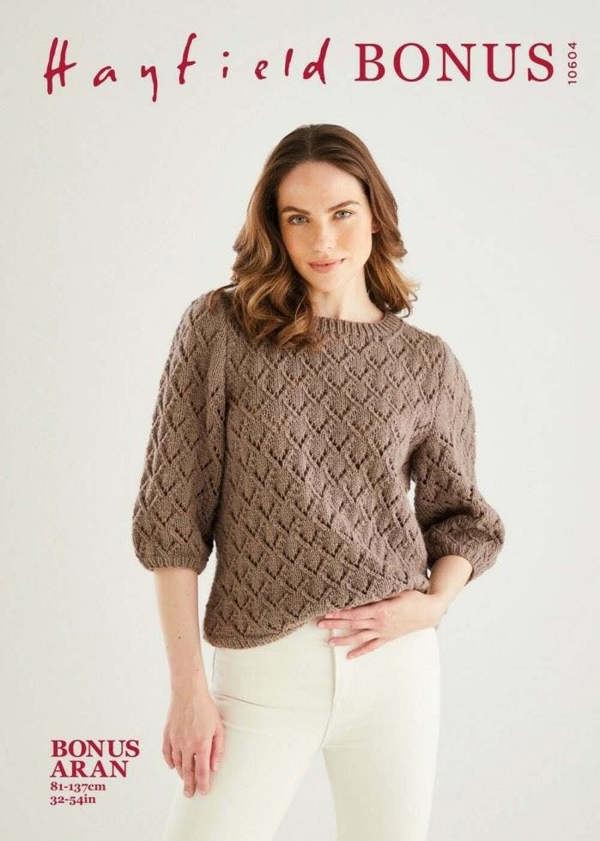 Hayfield Bonus Aran Knitting Pattern 10604, Sweaters, Tops for Women, 32 - 54 Inches - Intermediate