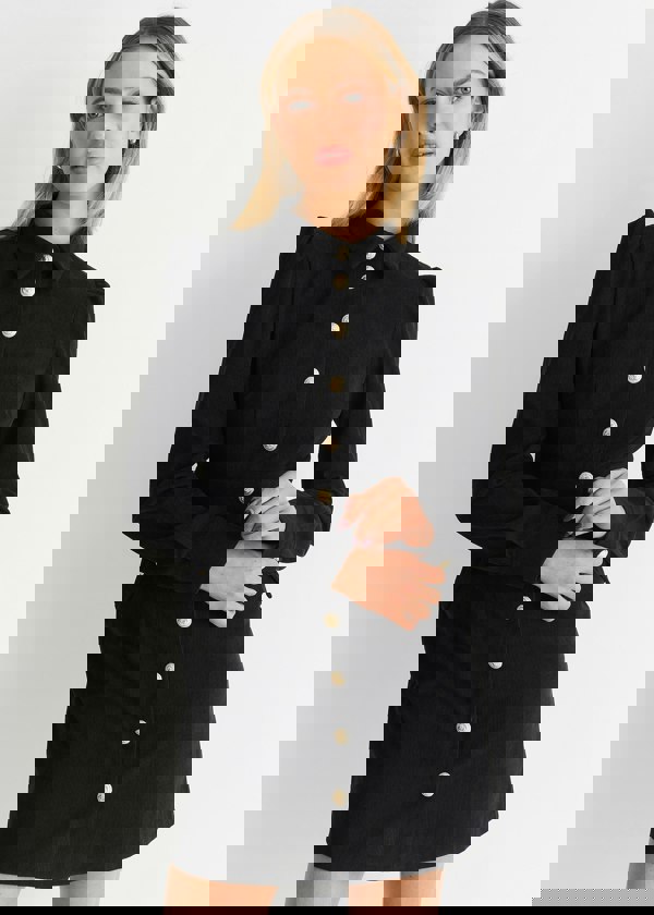 Gini London Black Corduroy Mini Shirt Dress