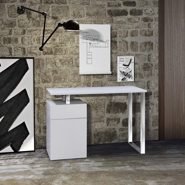 Centurion Supports CALISTA Gloss White with Brushed Steel Legs 3-Drawer Contemporary Home Office Computer Desk