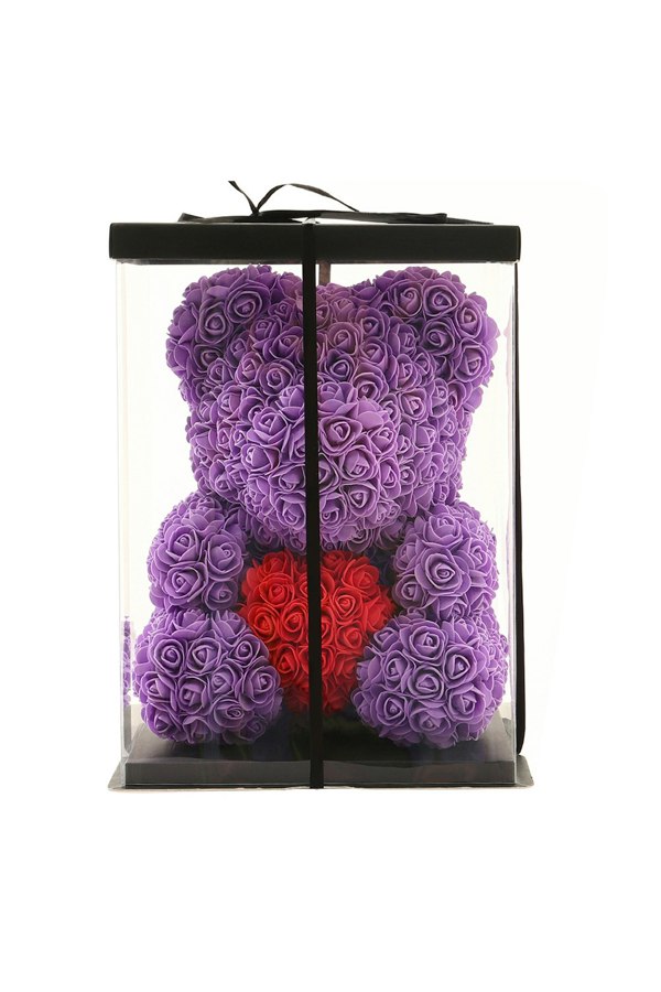 Living and Home Artificial Rose Heart Teddy Bear with Gift Box