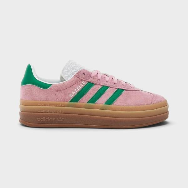 Supplied Fashion adidas Originals Gazelle Bold sneakers in true pink suede with green stripes and platform gum sole