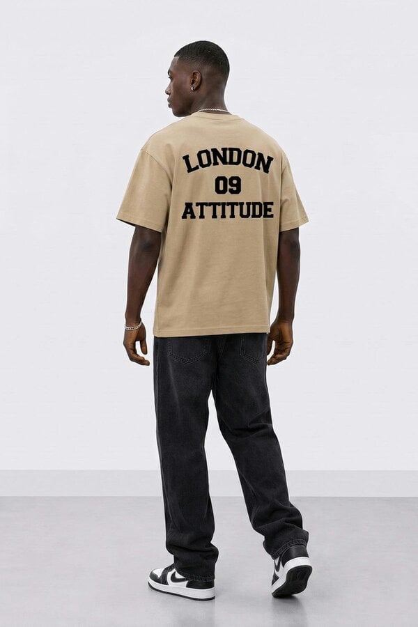 London Attitude Oversized Heavyweight T-Shirt with Varsity Back Print