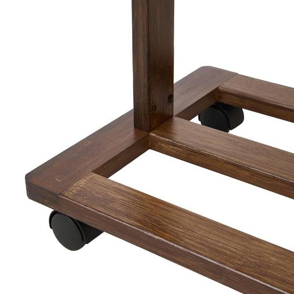 Living and Home Bamboo Rolling Clothes Garment Rack with 2-tier Shelves & Wheels - Brown
