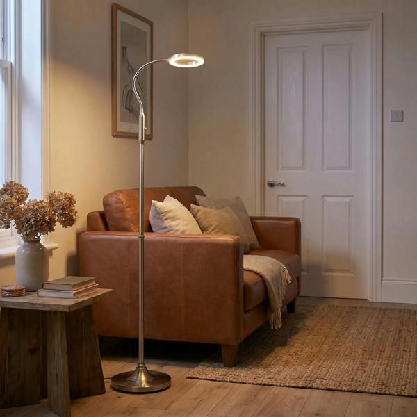 Modern Nickel Task Floor Lamp with LED Halo Ring and CCT Memory Dimmer Image 6