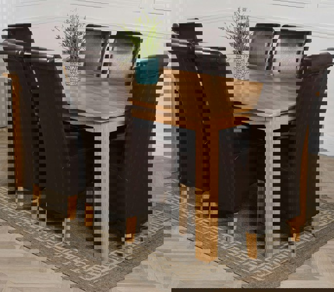 That's Furniture Oslo 180 x 90cm Large Oak Dining Set with Montana Leather Chairs