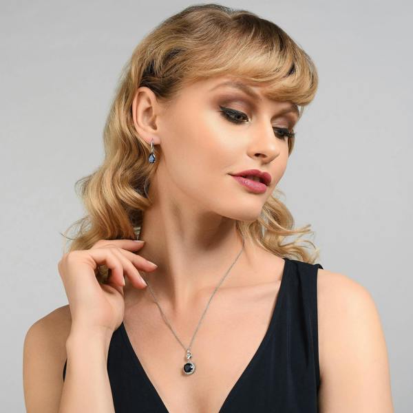 Pear Drop Earrings with Blue Cubic Zirconia Stones - namana.london