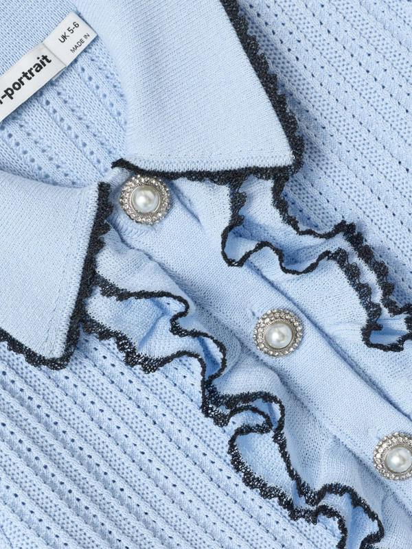 Self Portrait Girls Frill Trim Cardigan in Blue