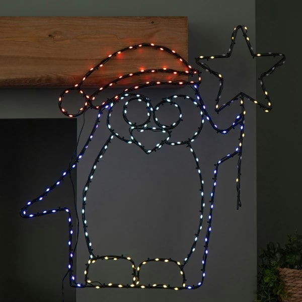 Samuel Alexander 58cm x 52cm Light up FlexiBrights Christmas Penguin with Star & 221 Multi-Coloured LEDs