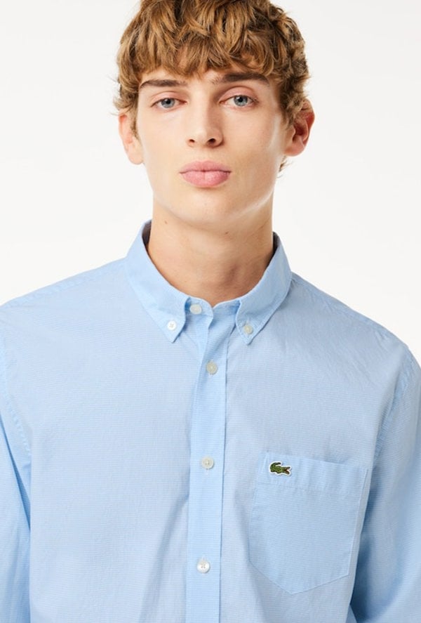 Lacoste Men's Regular Fit Gingham Poplin Shirt - Blue