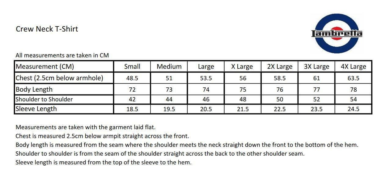 Lambretta Mens Festival Ringer Casual Retro Soul SKA T-Shirt, front view showing the T-shirt design and logo.