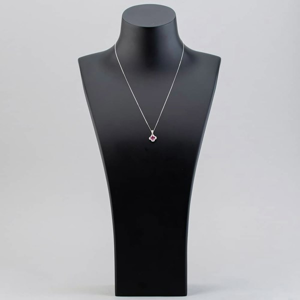 T. H. Baker 9ct White Gold Ruby and Diamond Quatrefoil Cluster Necklace PP05330 RU