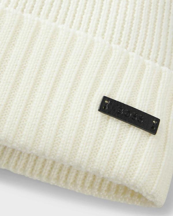 BOSS Orange Fati Mens Beanie - Open White 118 | CHO | Designer Mens Hats