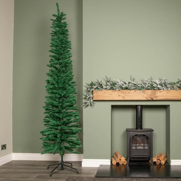 Samuel Alexander 8ft (2.4m) Green Artificial Pencil Christmas Tree With Green Metal Stand and 460 Tips
