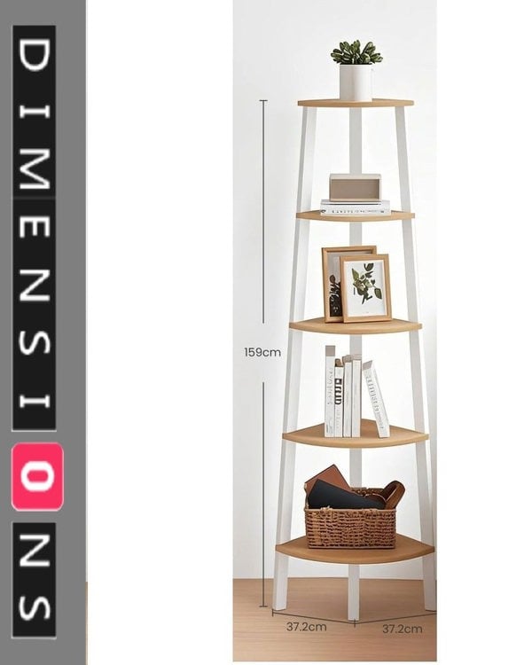 Modcraft 5-Tier Corner Shelf Unit, Oak & White Ladder Shelf for Living Room or Bedroom