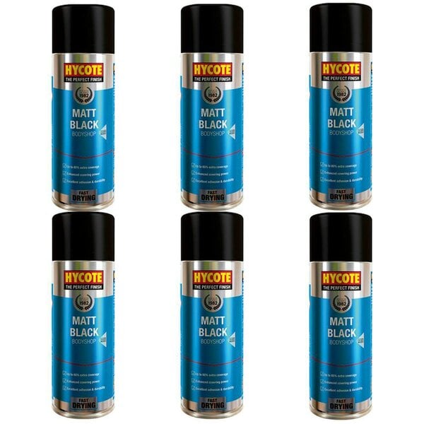 Hycote 6X Hycote Bodyshop Matt Black Spray Paint 400ml