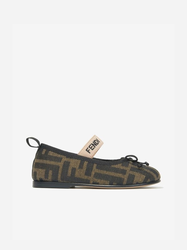 Fendi Kids Fendi Girls FF Jacquard Ballerinas in Brown