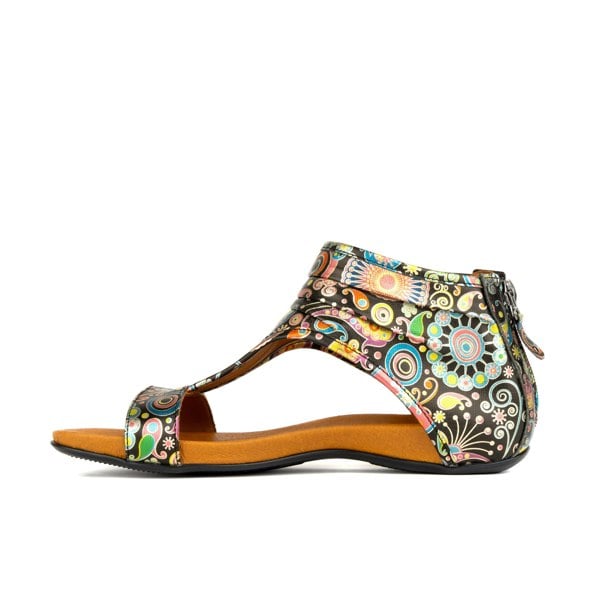 Embassy London Downtown - Navy & Pink - Women's covered heel flat leather sandal with T Bar strap