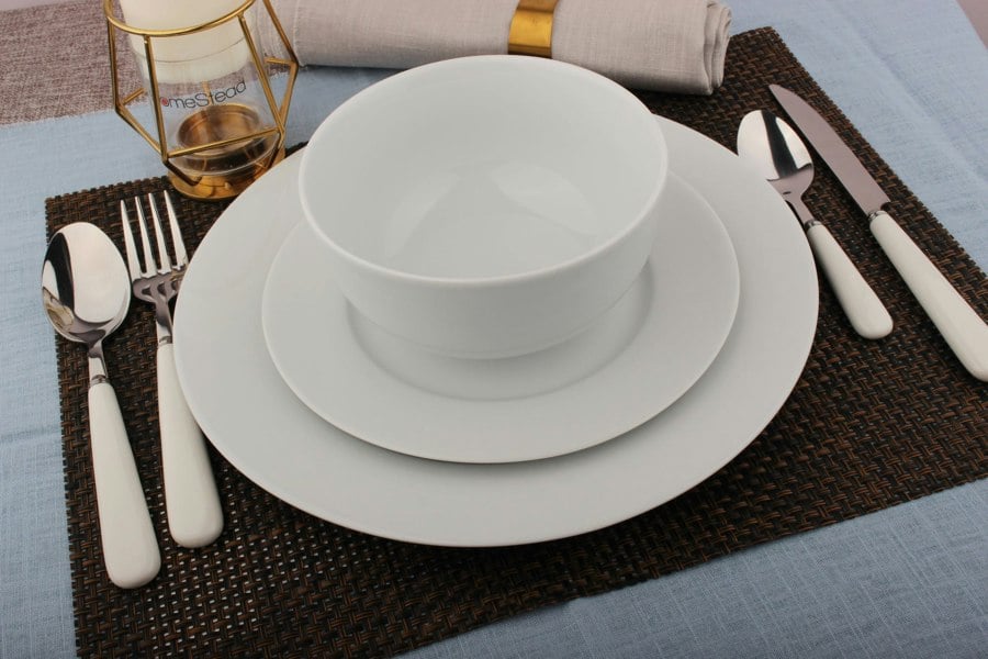 12 Piece Dinner Set Plate Bowl White Porcelain