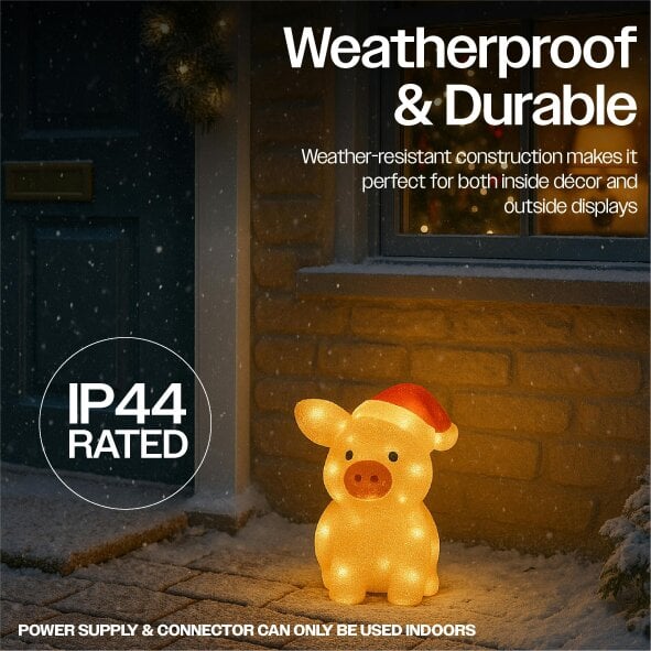 Scotts of Stow Xmas Haus 28cm Acrylic Festive Christmas LED Pig