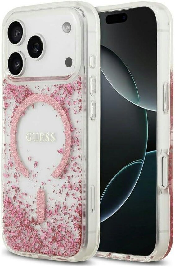 Guess Resin Bottom Glitter Case with MagSafe for iPhone 17/18 Pro 6.3" Clear Pink - GUHMP18LRGRGEP