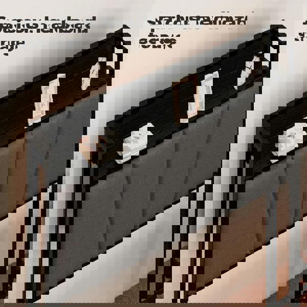 Levede Single Bed Frame Metal Platform Linen Upholstered Headboard with Storage