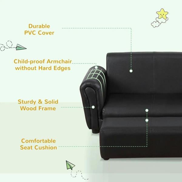 Black kids sofa bed close-up showing armrest and cushioned seat