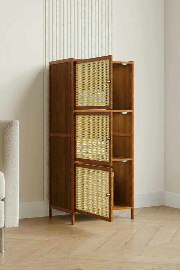 Living and Home 3-Tier Bamboo Bookcase Bookshelf Storage Rack with Doors
