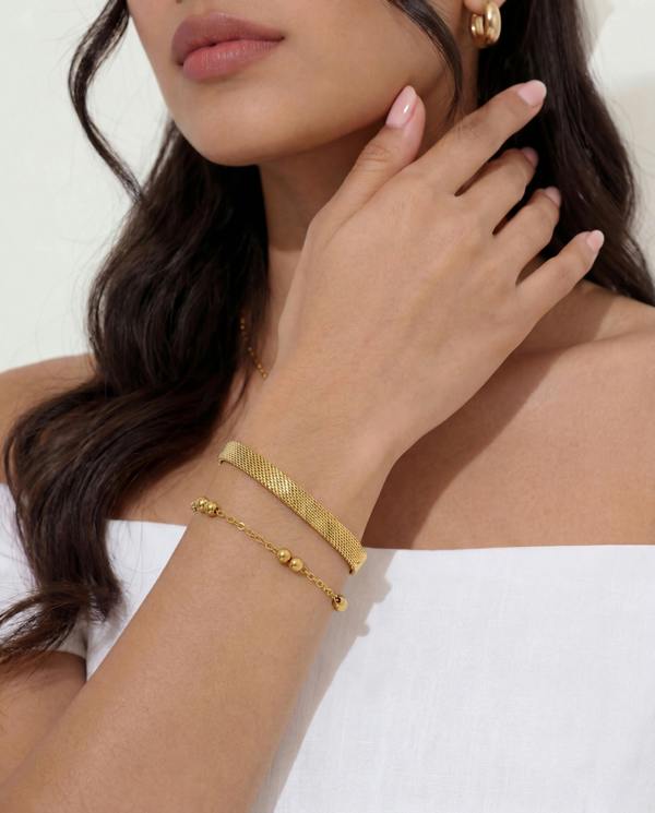 Elk & Bloom 14K Gold Double Beaded Satellite Chain Bracelet